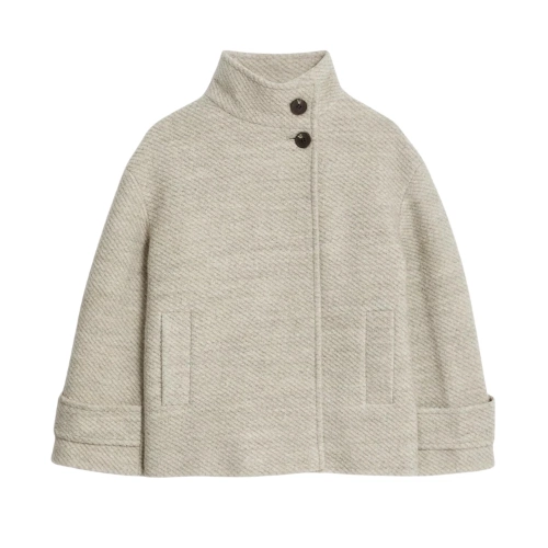 Twill Funnel Neck Short Coat with Wool in Oatmeal, €125
