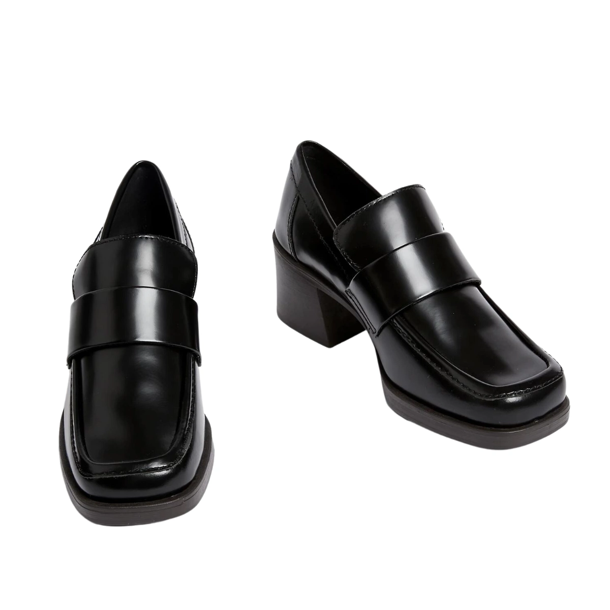 Leather Block Heel Square Toe Loafers, €77
