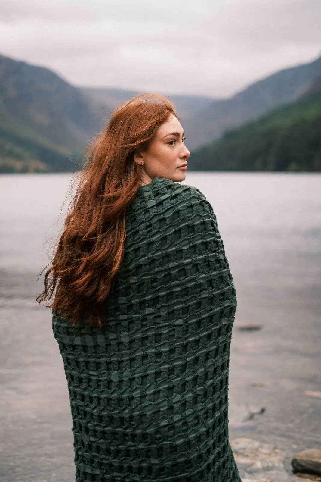 Conscious Convert Eden Green Waffle Organic Cotton Throw, €215