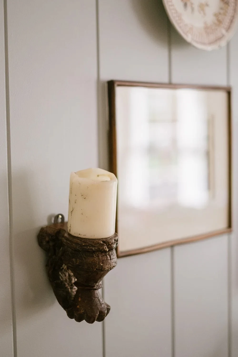 Reclaimed wood wall-mounted candle holder, €25, Amber + Willow