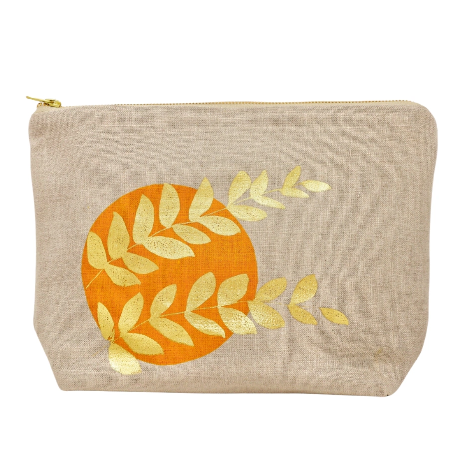 Liz Walsh Irish Linen Zipper Pouch Gold Sprig, €42
