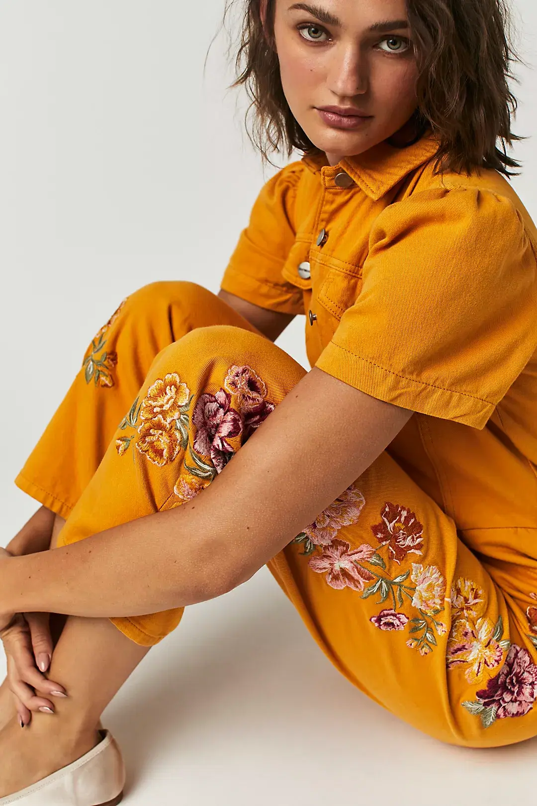 Free People Driftwood Puff Sleeve Embroidered Jumpsuit, €186.12