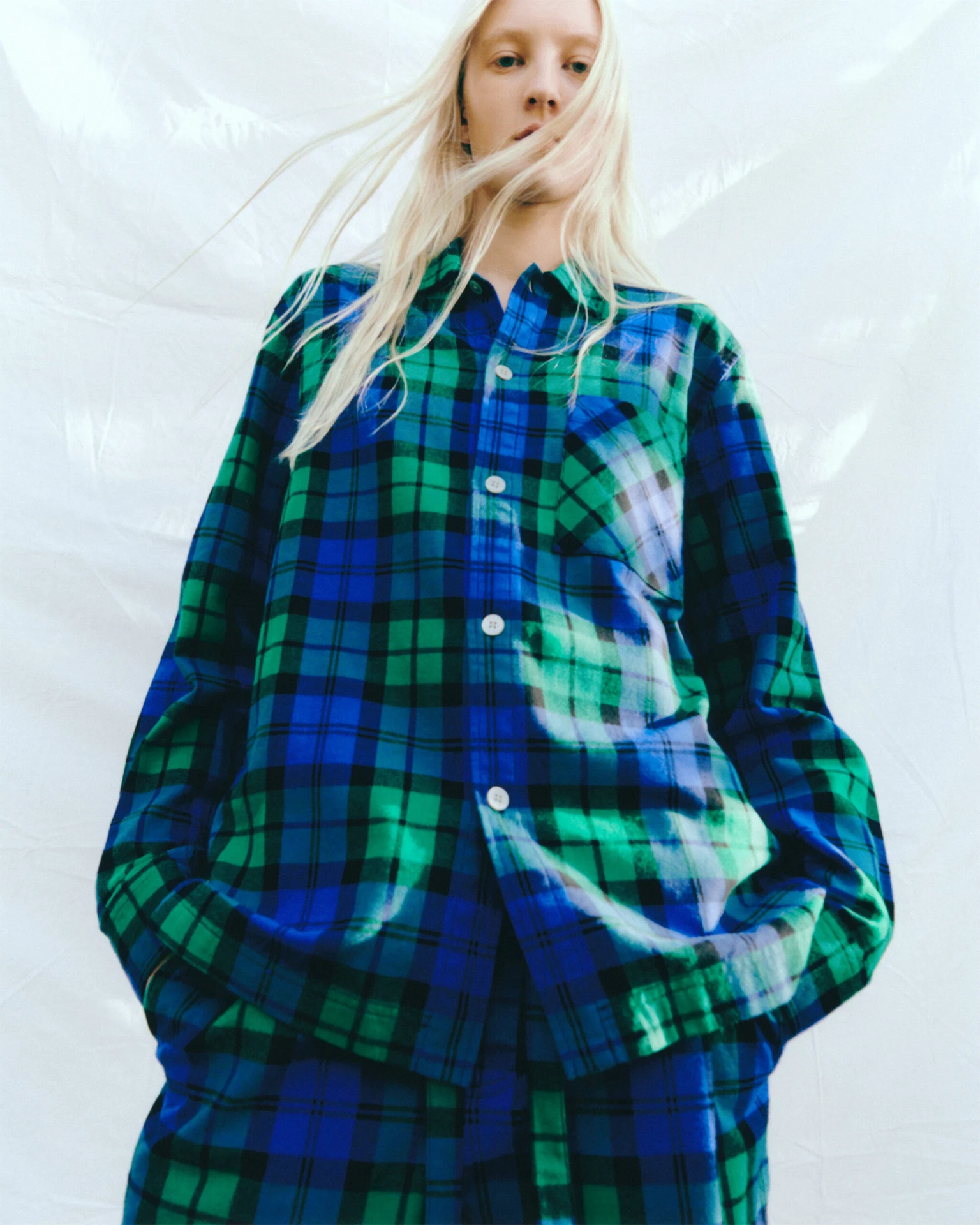 TEKLA Blue Green Plaid Shirt, €210