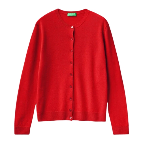 Red Crew Neck Cardigan in Pure Merino Wool, €79.95