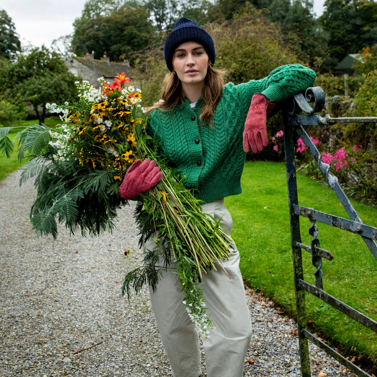 IrelandsEye Clover Cropped Aran Cardigan Green Marl, €119.95