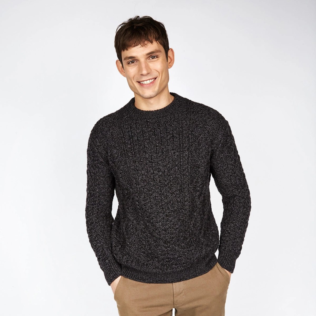 IrelandsEye Fearnóg Aran Crew Neck Sweater Anthracite, €99.99
