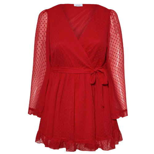 Red Dobby Ruffle Wrap Top, €35