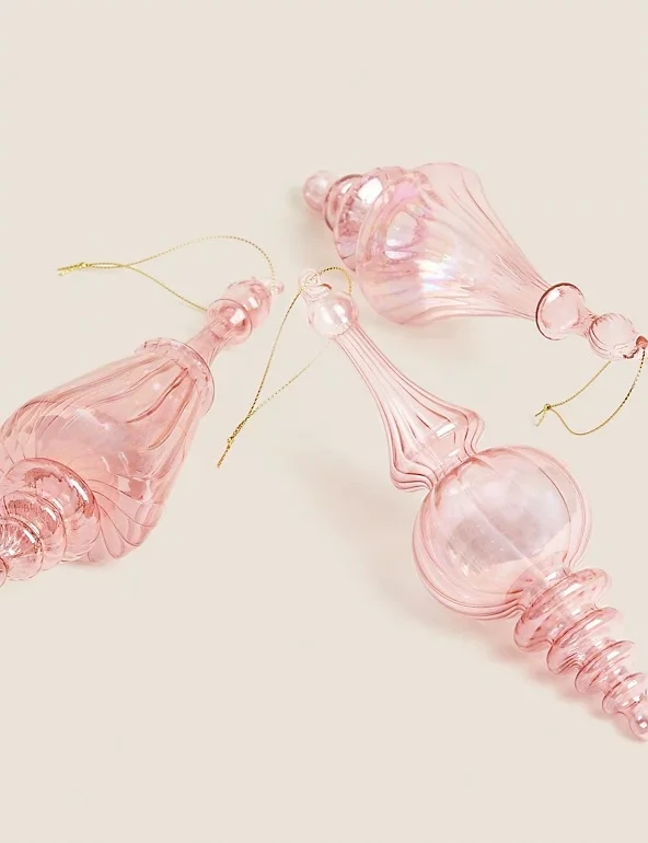 3pk Glass Finial Hanging Decorations, €20