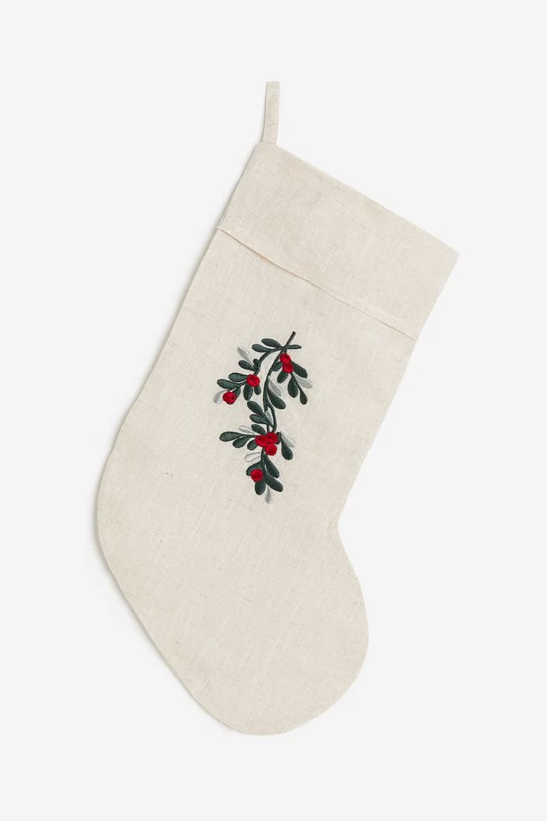 Embroidered-motif Christmas stocking, €17.99
