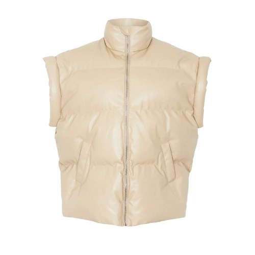 Seray Faux Leather Puffer Vest in Beige, €134 