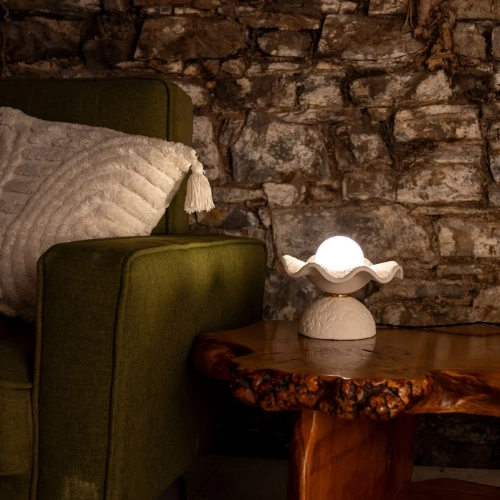 Mullan Lighting Rivale Table Lamp with Wavy Ceramic Shade, Matte White Striped, €240