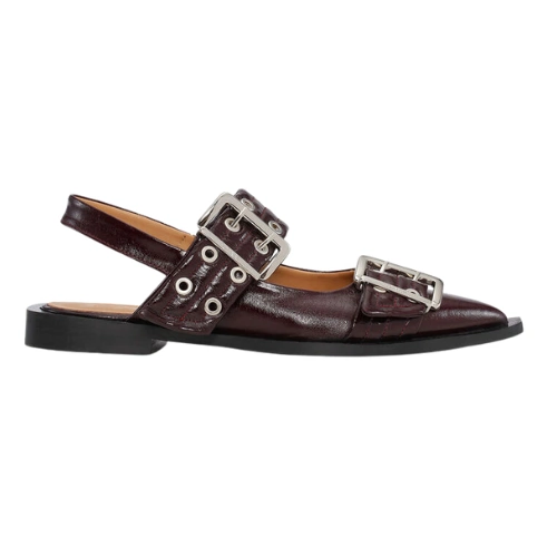 Ganni Burgundy Buckle Ballerinas, €325