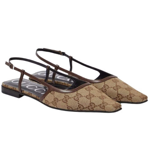Gucci GG Leather-Trimmed Slingback Flats, €620