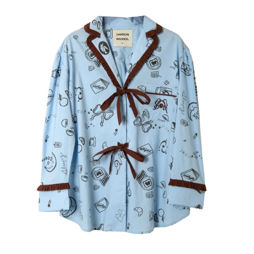 Antonella Sleep Symbol PJ Set in Cotton Poplin, £85, Damson Madder