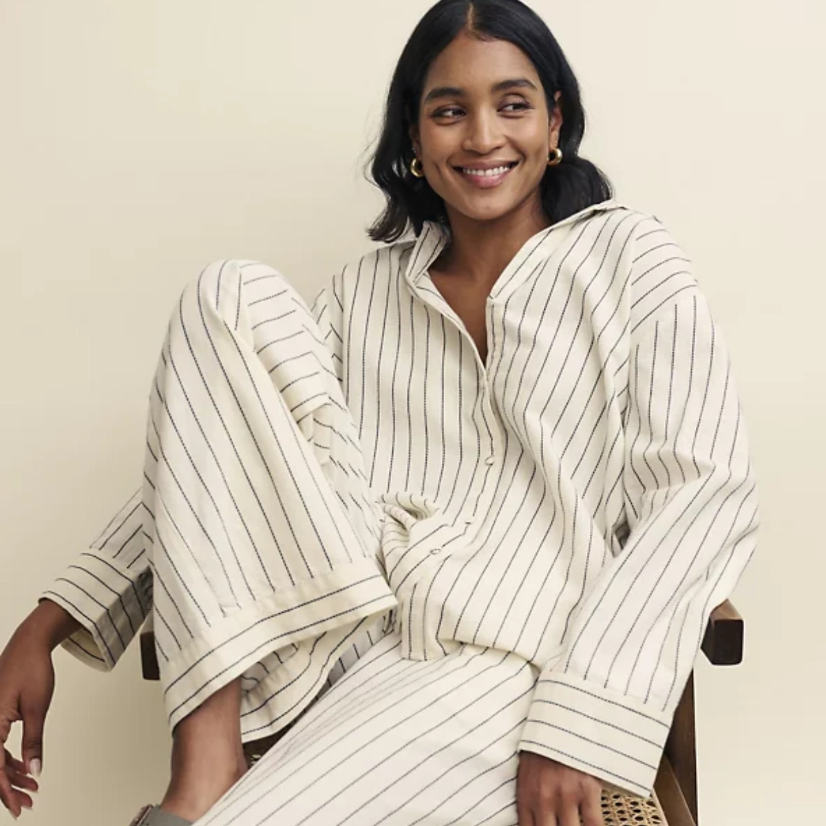 Pure Cotton Striped Wide Leg Trousers, €82, M&S