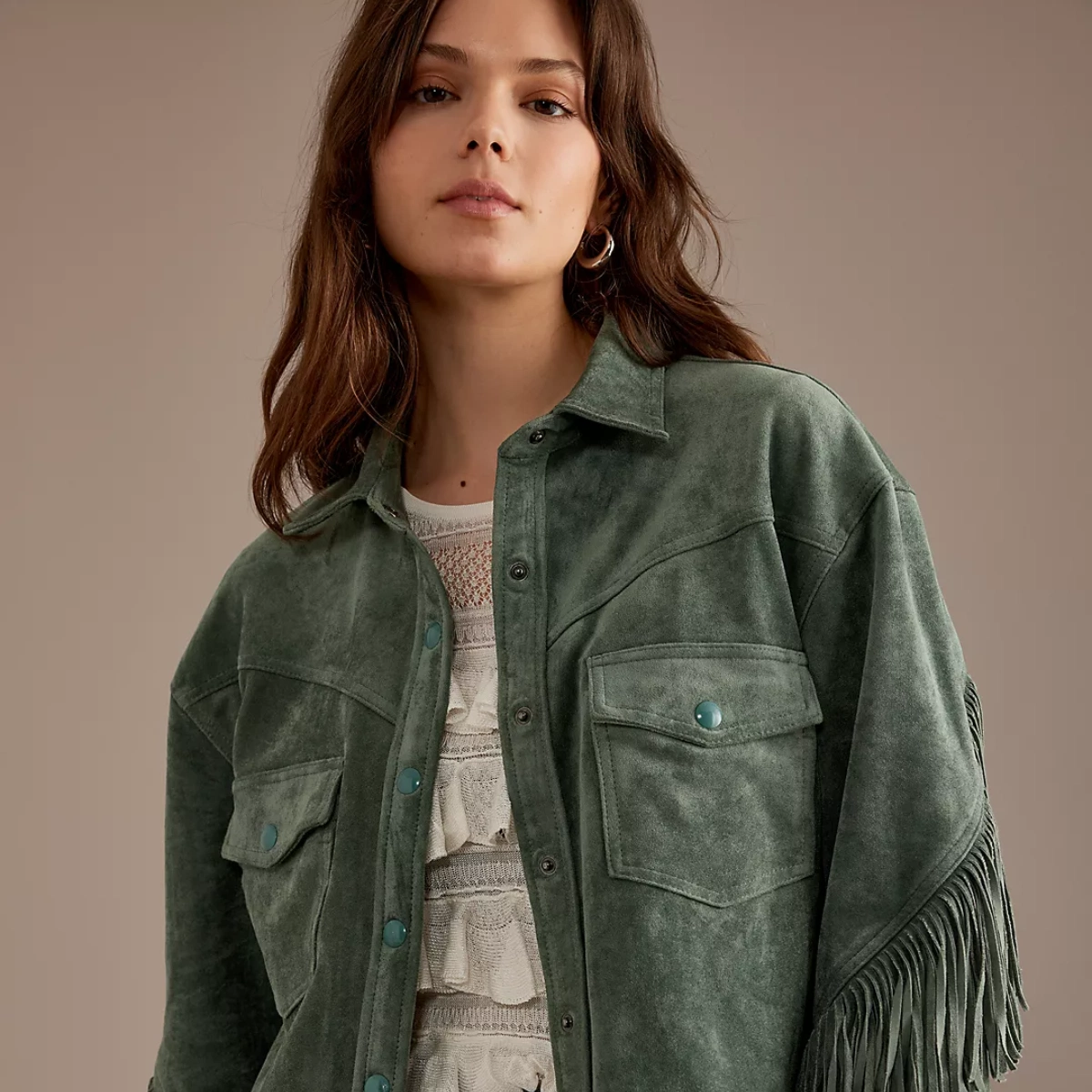 Blank NYC Faux Suede Fringe Jacket, €150, Anthropologie