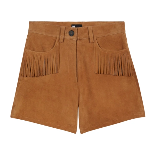 Camel Leather Shorts with Fringes, €325, The Kooples