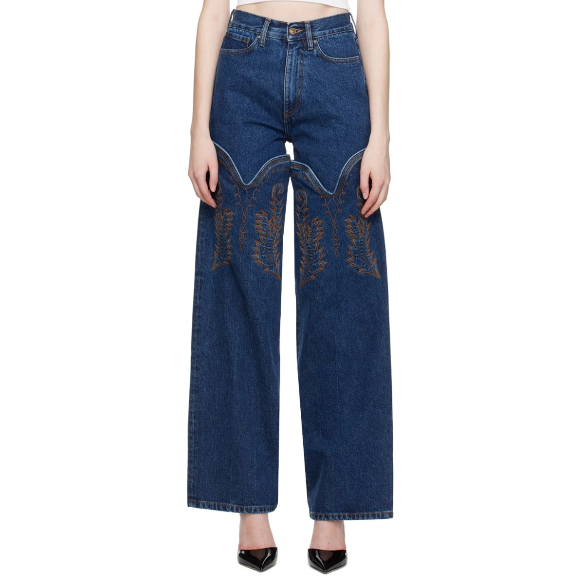 Y Project Navy Cowboy High Cuff Jeans, €442, Ssense