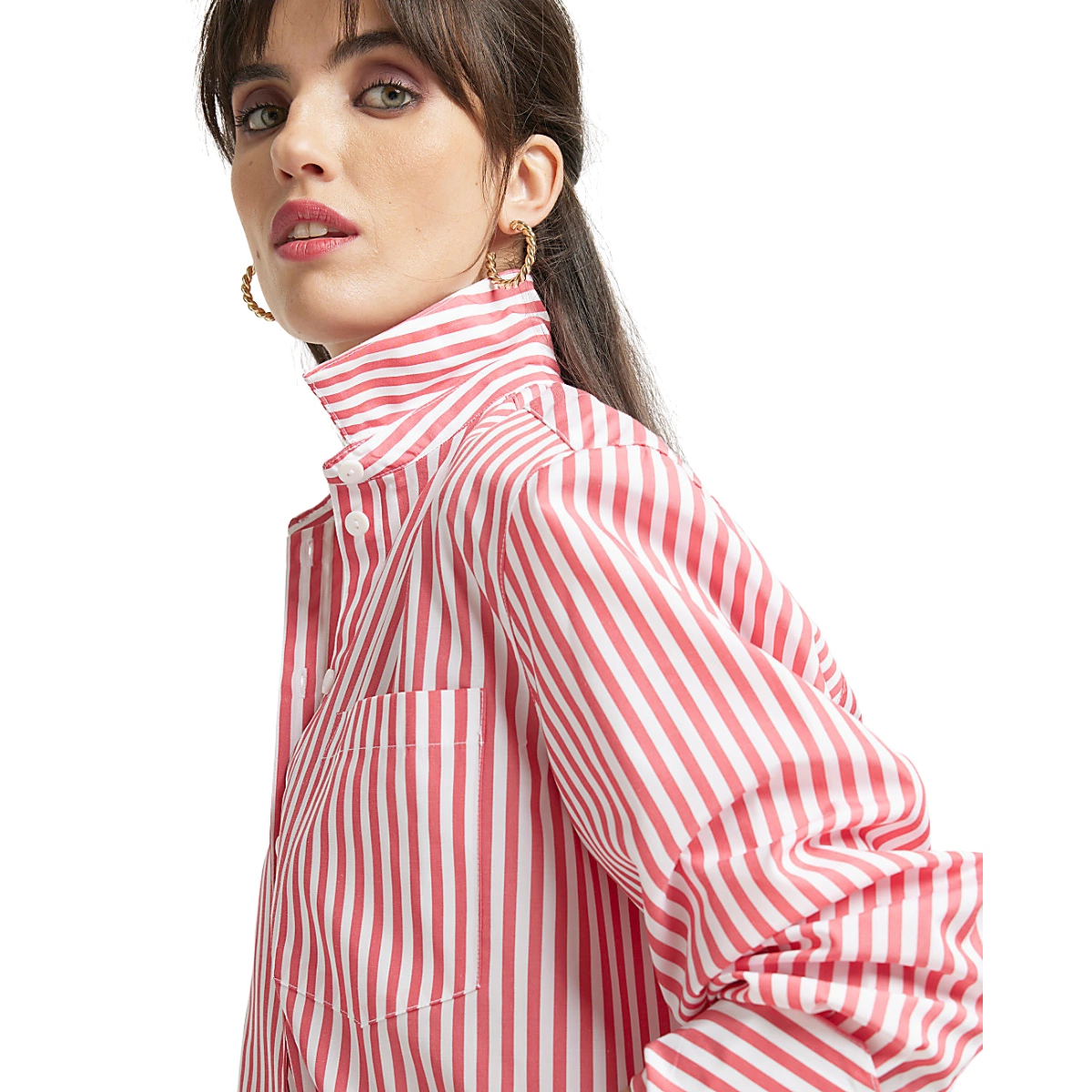 River Island Red Poplin Stripe Oversized Shirt, €48