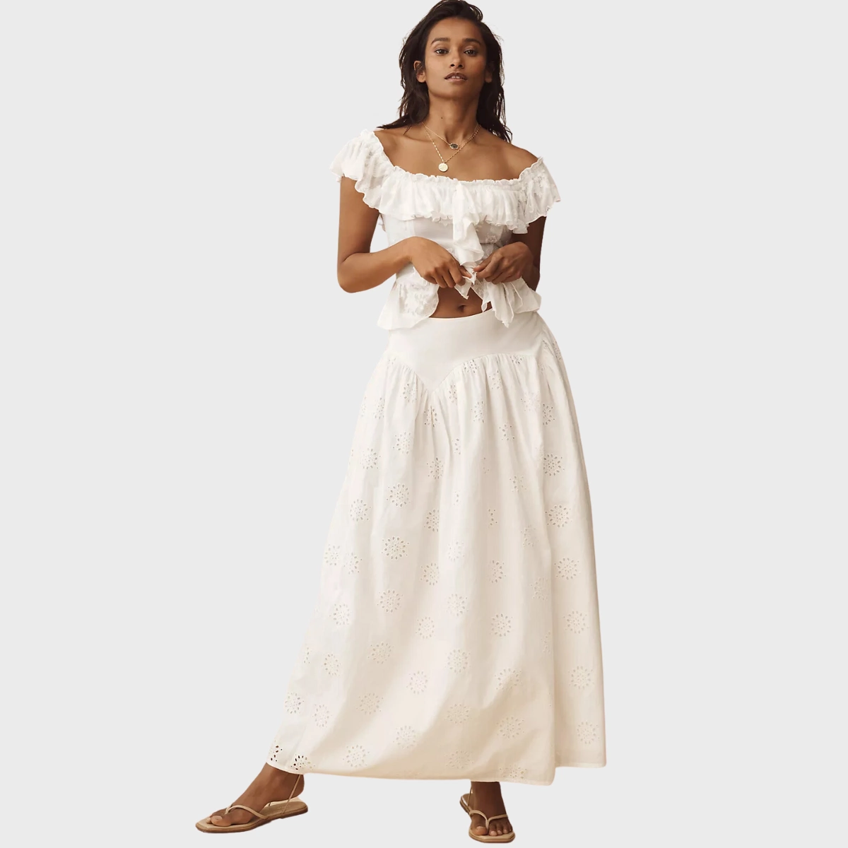 Forever That Girl Eyelet Midi Skirt, €140, Anthropologie