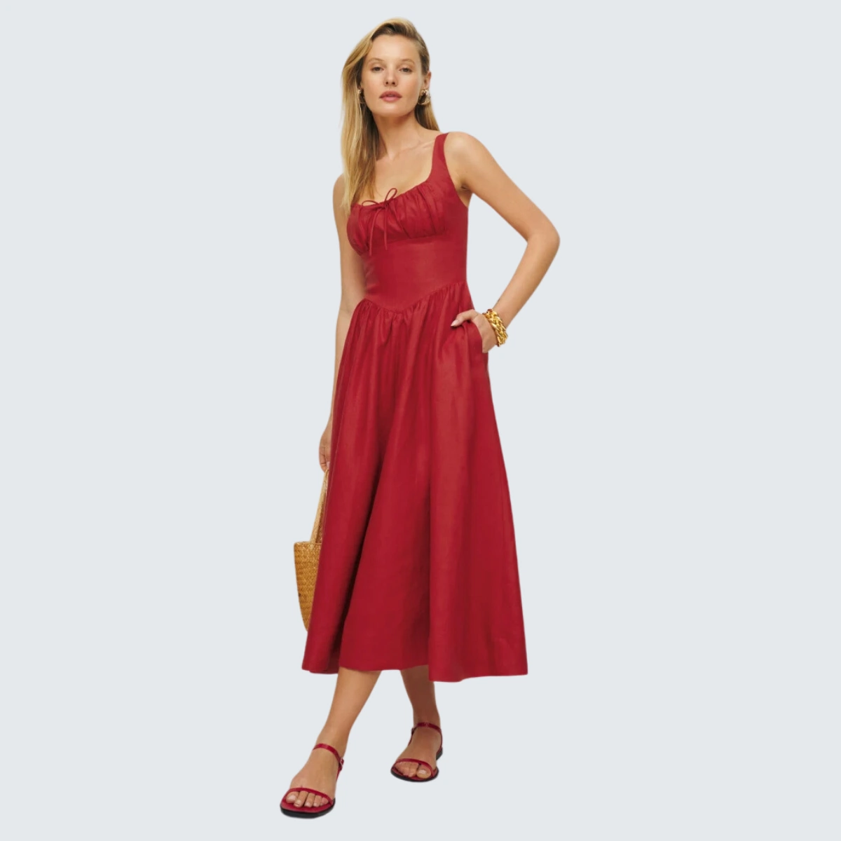 Balia Linen Dress in Sundried Tomato, €348, Reformation 