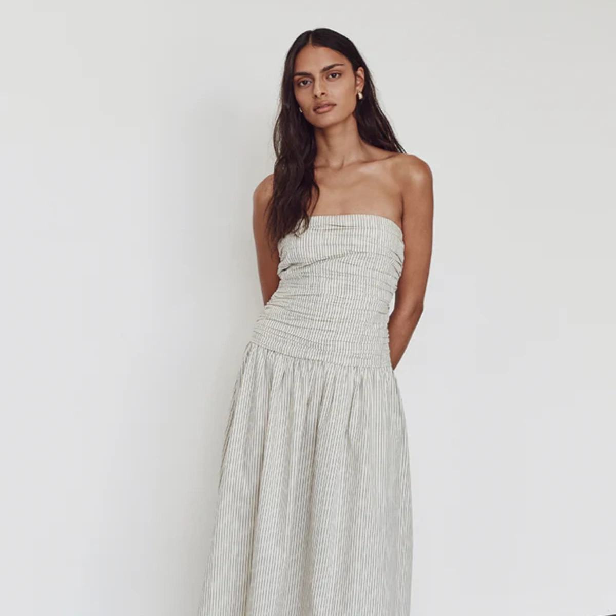 Ayla Cream Stripe Midi Dress, €174.54, Diish