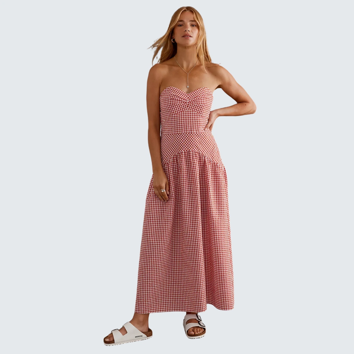 Strapless Gingham Midi Dress, €150, Anthropologie