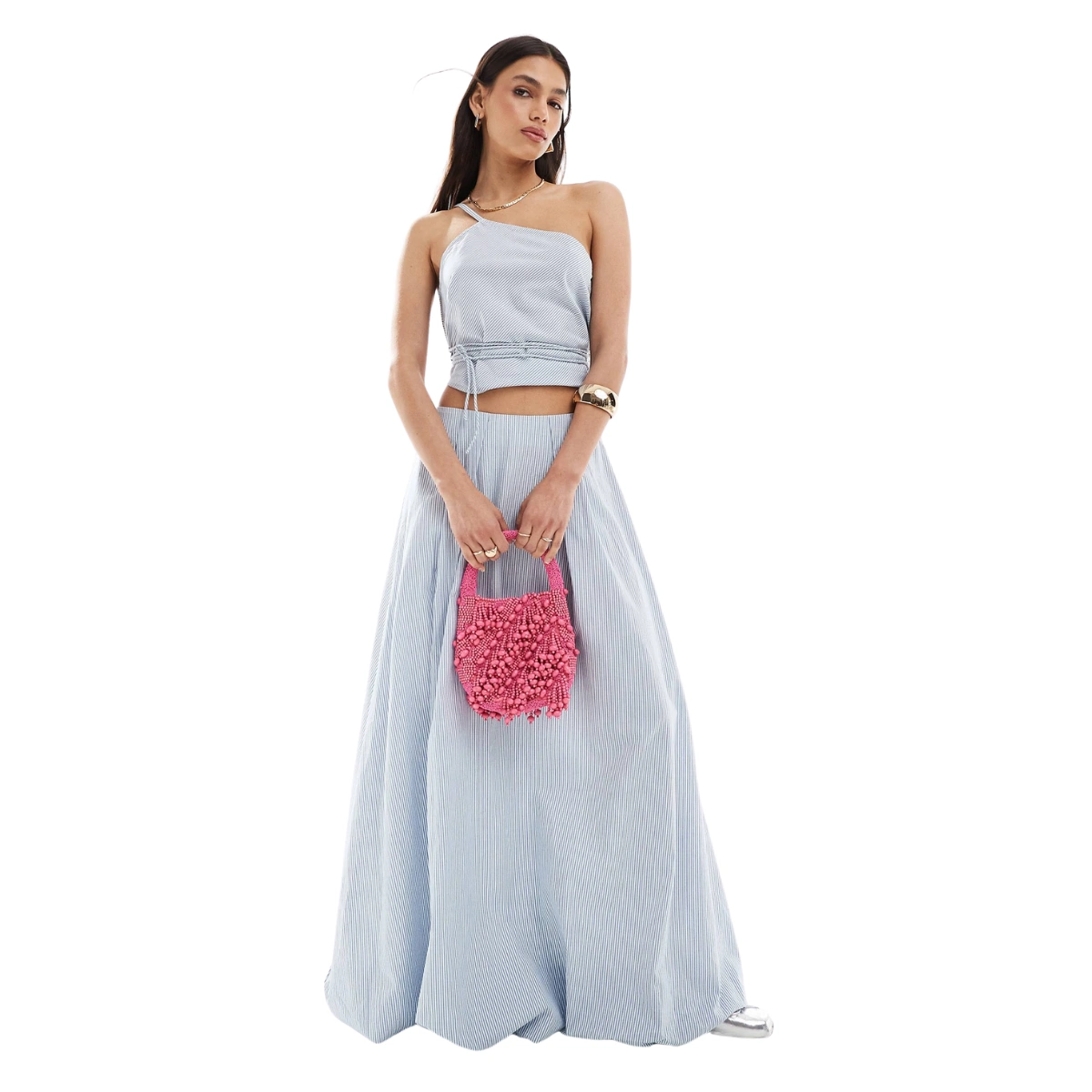 Bubble Hem Co-Ord Maxi Skirt in Blue Stripe, €37.99, ASOS