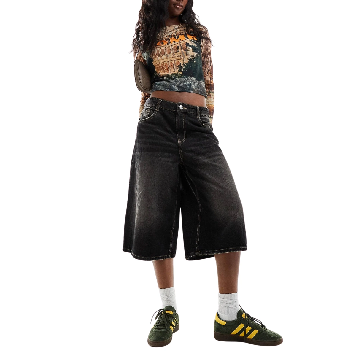 Bershka Baggy Denim Jorts in Dirty Black, €29.99, ASOS
