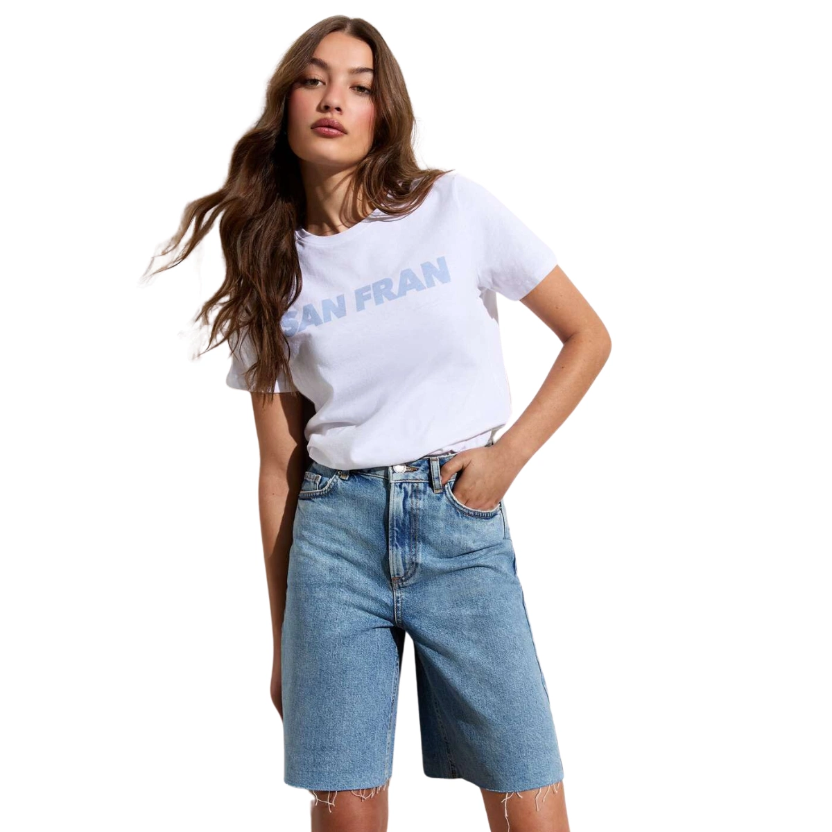 Bright Blue Denim Raw Hem Bermuda Shorts, €39.99, New Look