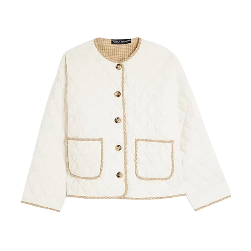 Cream Check Trim Quilted Jacket, €63, River Island
