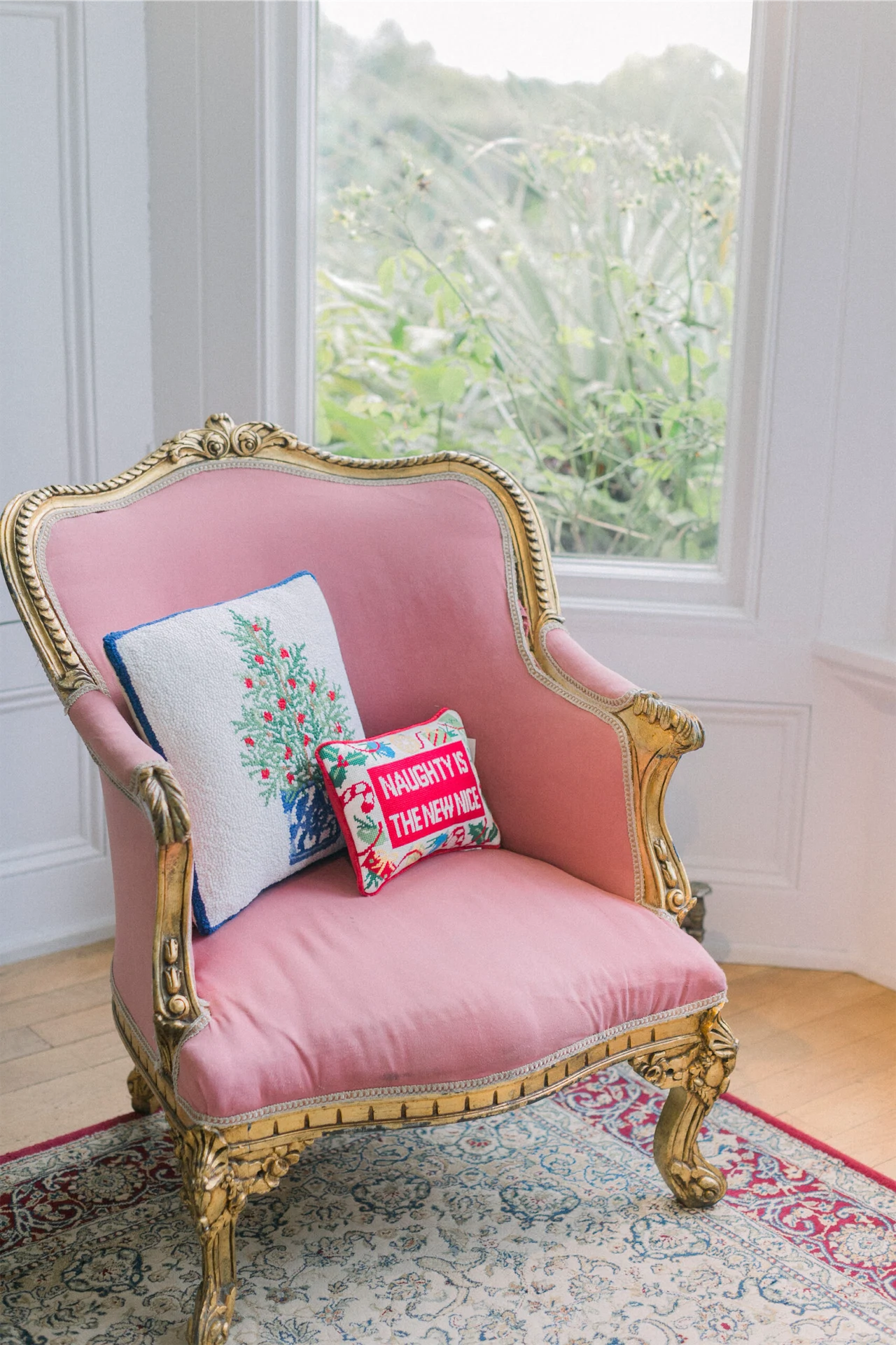 Naughty New Nice Embroidered Needlepoint Pillow, €59.50