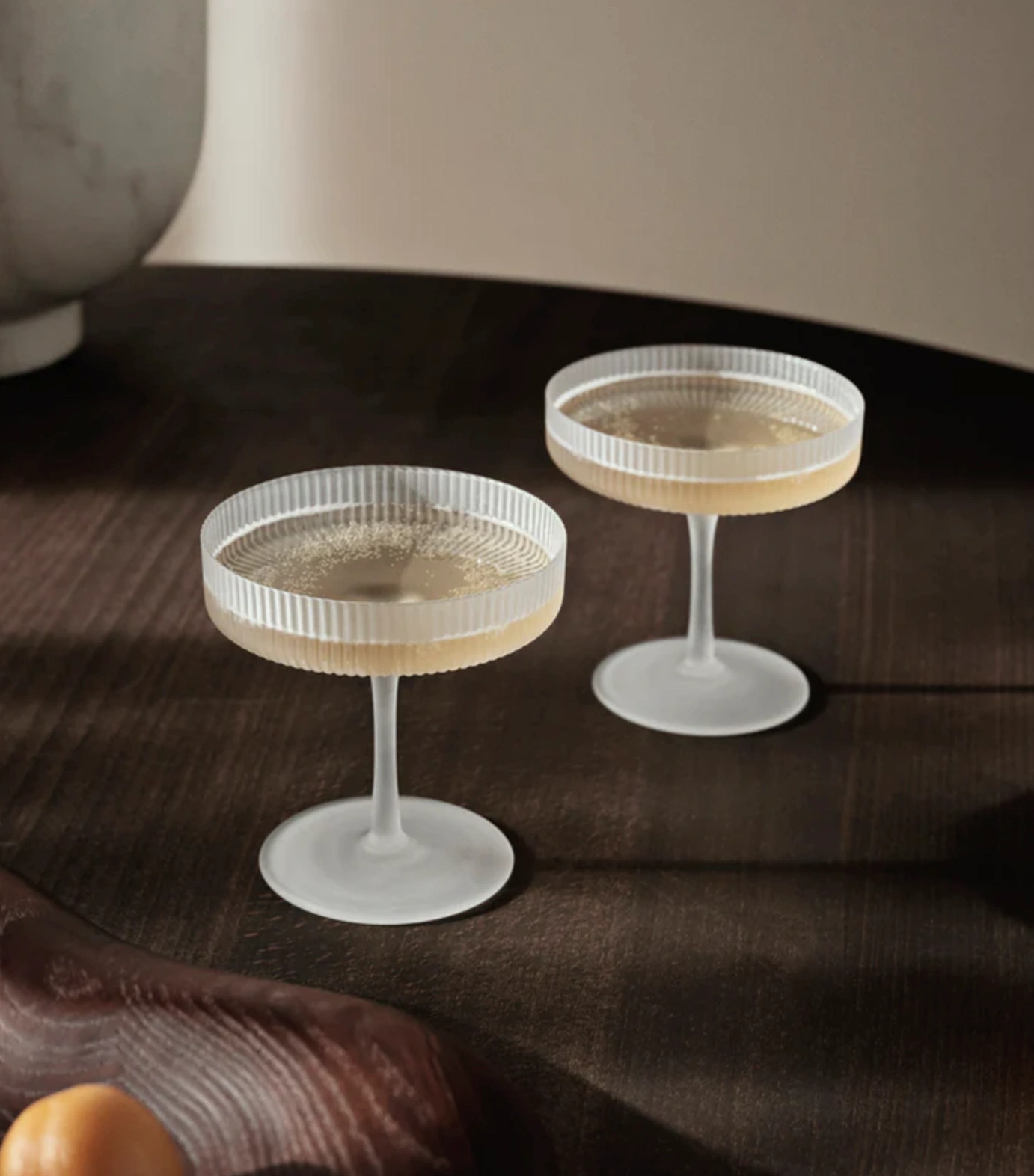 Ripple Frosted Champagne Saucers set of 2, €39, April and the Bear