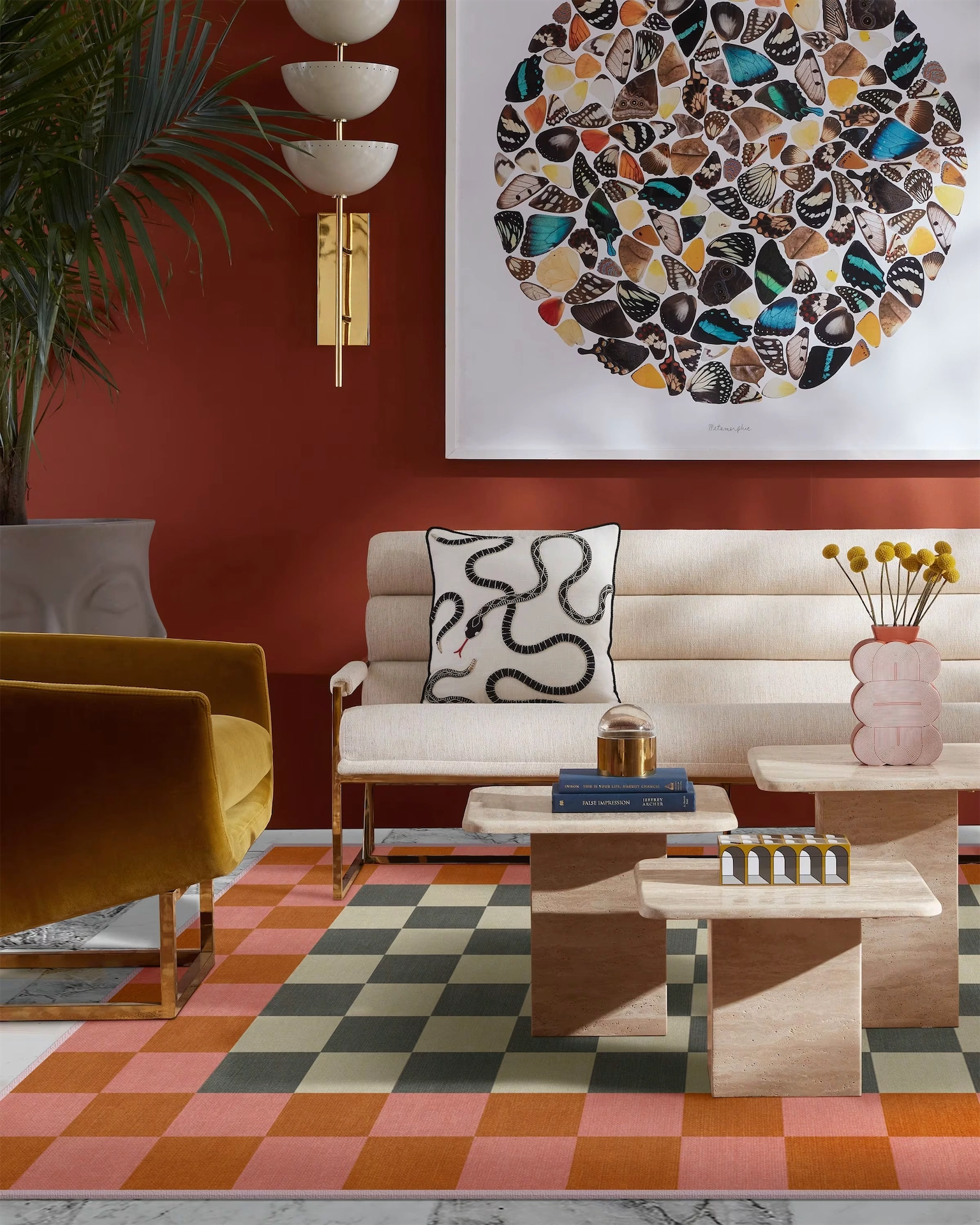 Jonathan Adler Checker Border Pink & Orange Rug, €369
