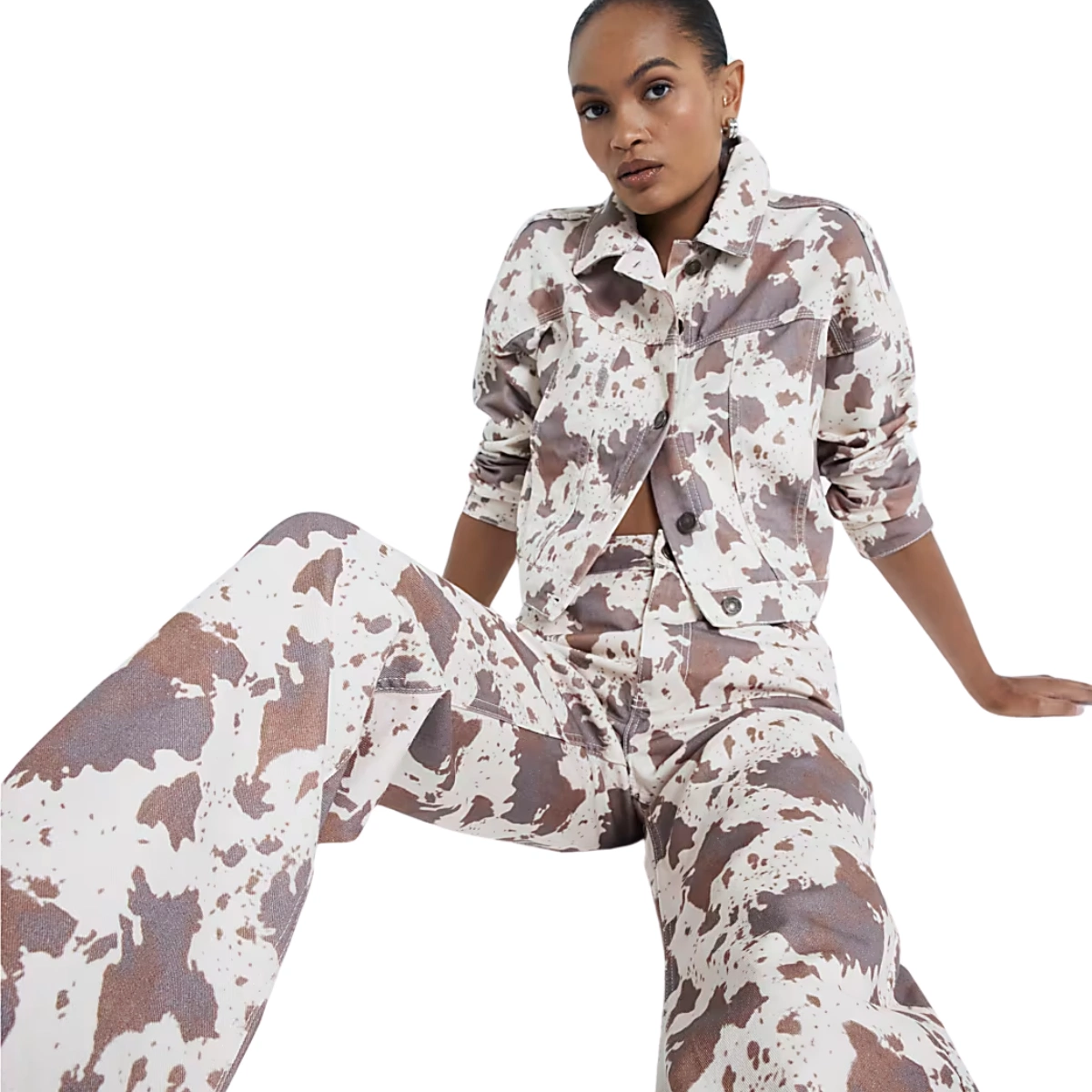 Brown Cow Print Relaxed Straight Jeans, €20, River Island