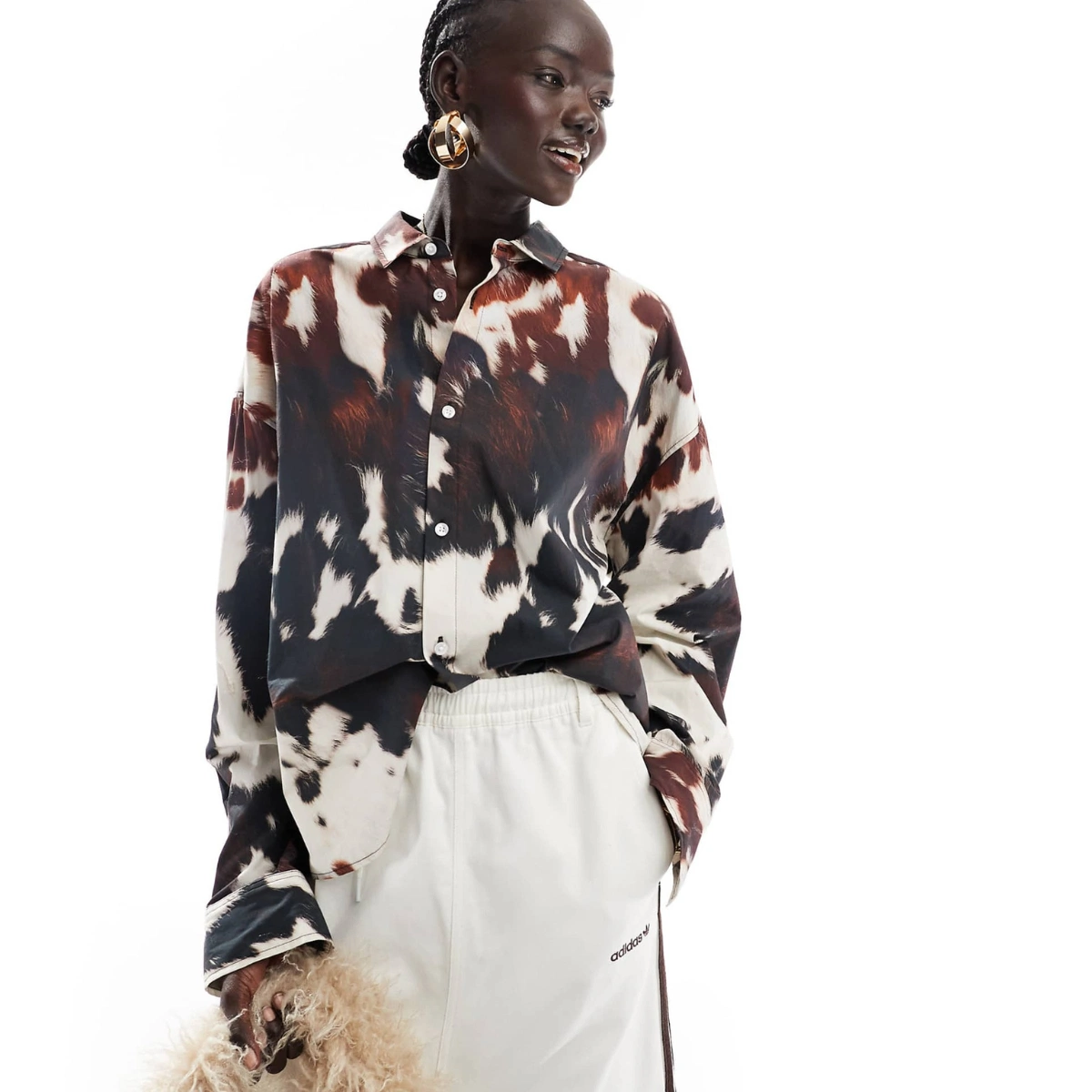 ASOS Design Poplin Oversized Shirt in Cow Print, €37.99, ASOS