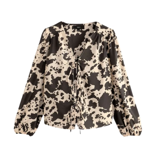Cow Print Tie Front Long Sleeve Blouse, €45, Next