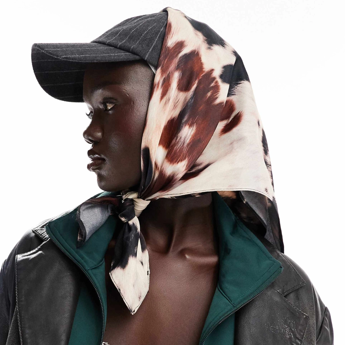 ASOS Design Satin Headscarf in Cow Print, €22.99, ASOS