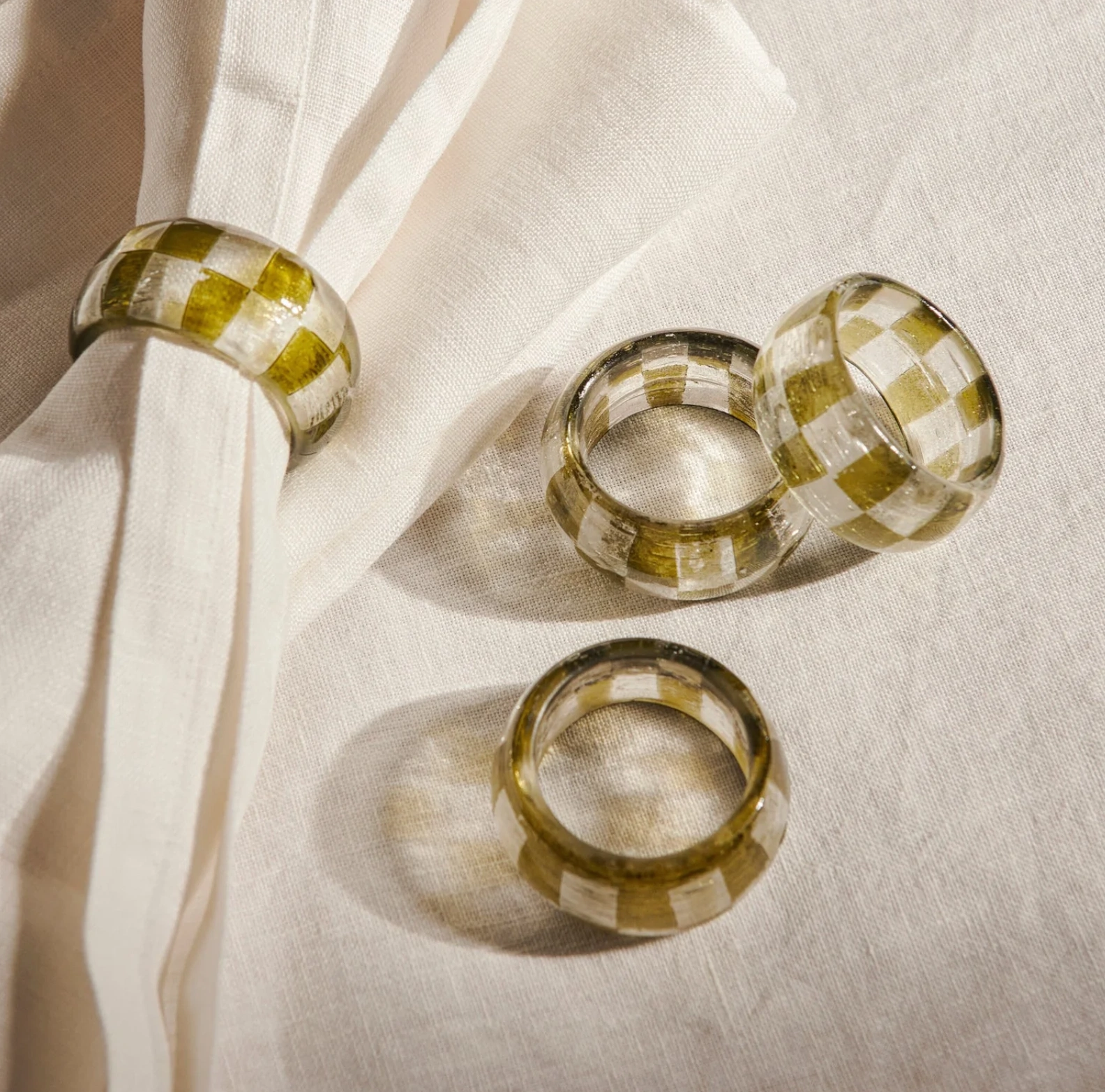 Carnaby Glass Check Napkin Rings Set of 4, €38, Neptune