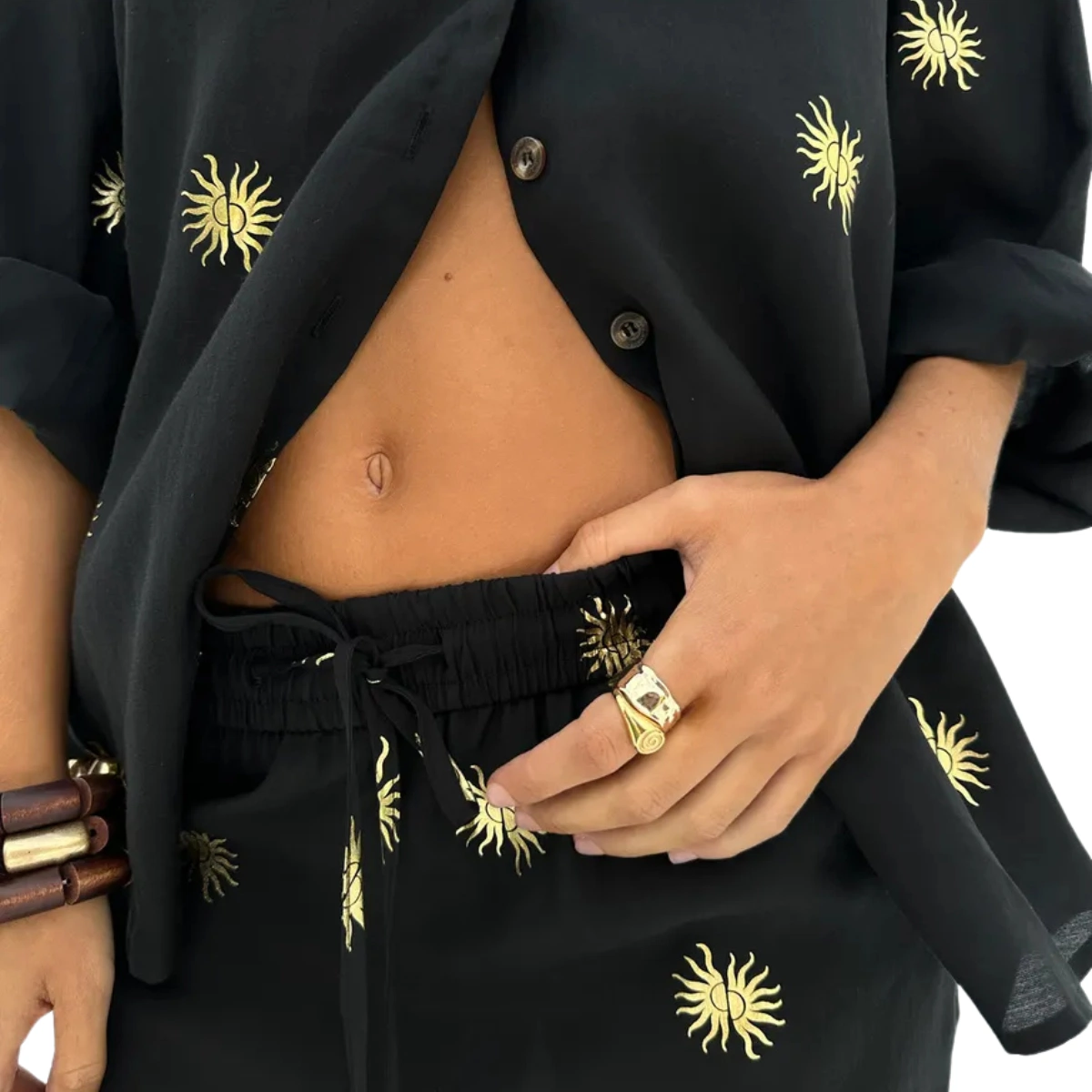 Black & Gold Sun Elissa Trousers, €125