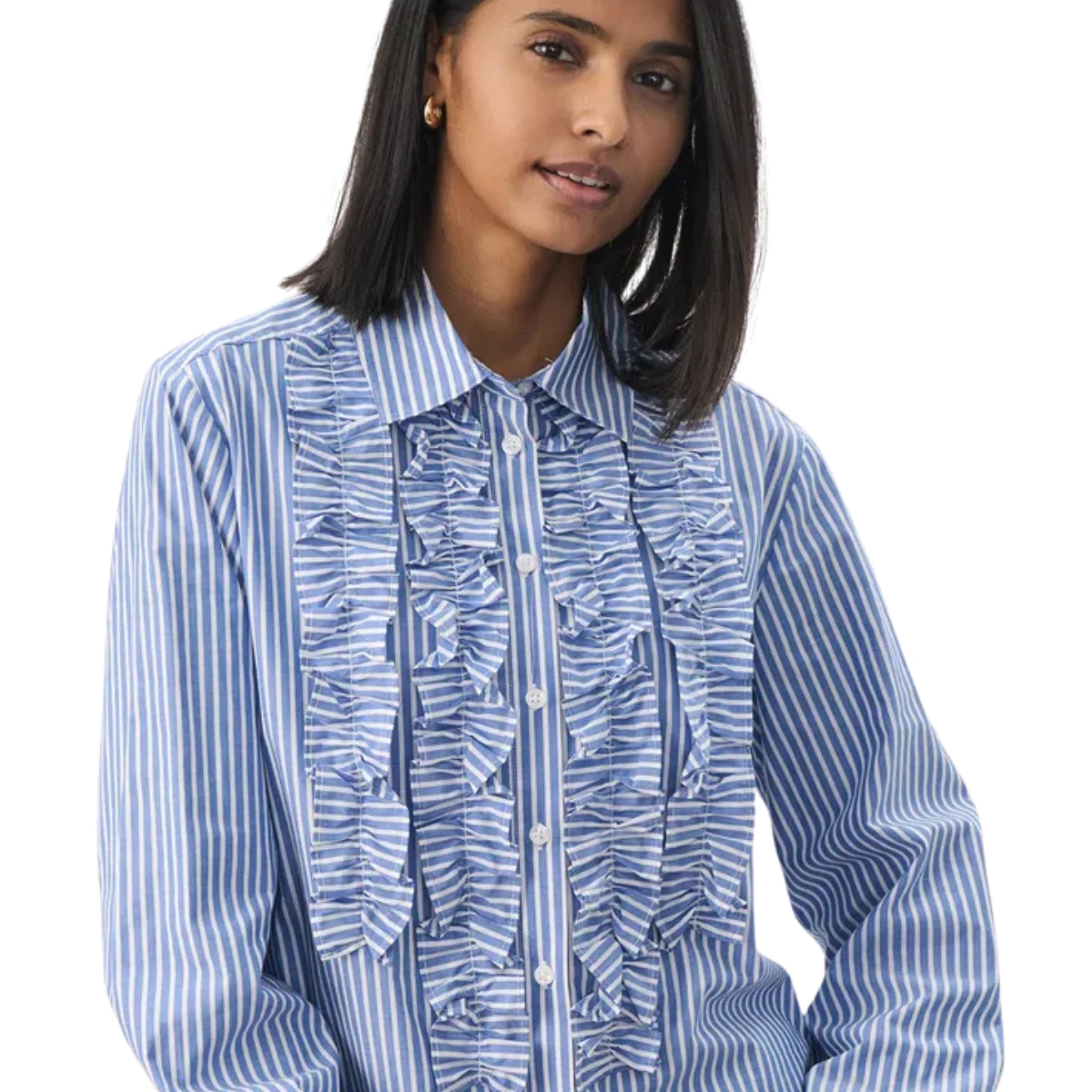 Amparo Blue Pranvera Stripe Ruffle Shirt, €79.95