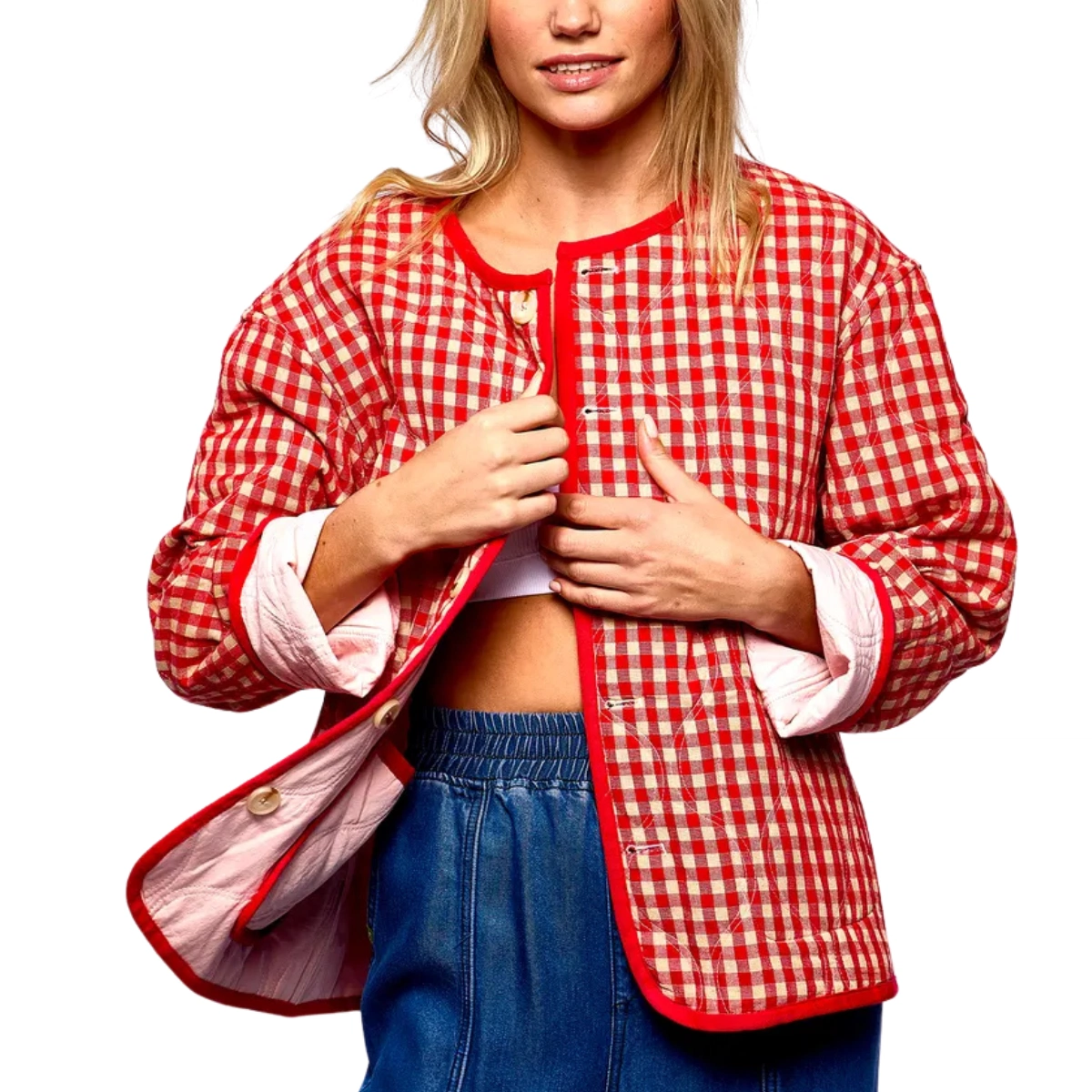 Red Gingham & Pink Alezia Reversable Jacket, €129
