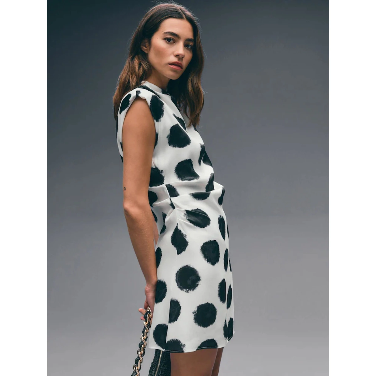 Next High Neck Shoulder Pad Rouched Mini Dress, €79.50