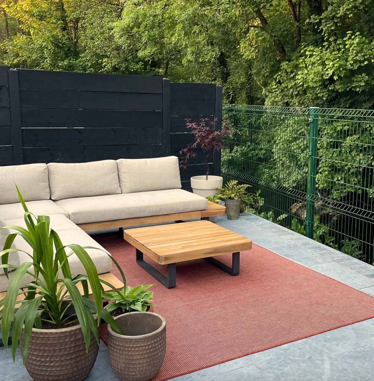 Terracotta mottled outdoor rug, from €35, Kukoon