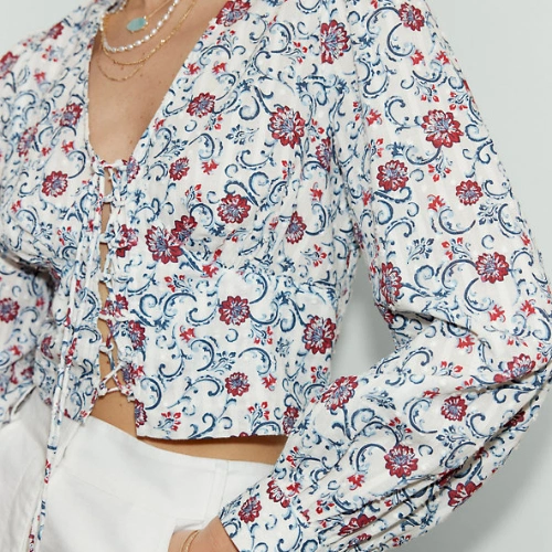 Pure Cotton Tie Front Printed Top, €47.50