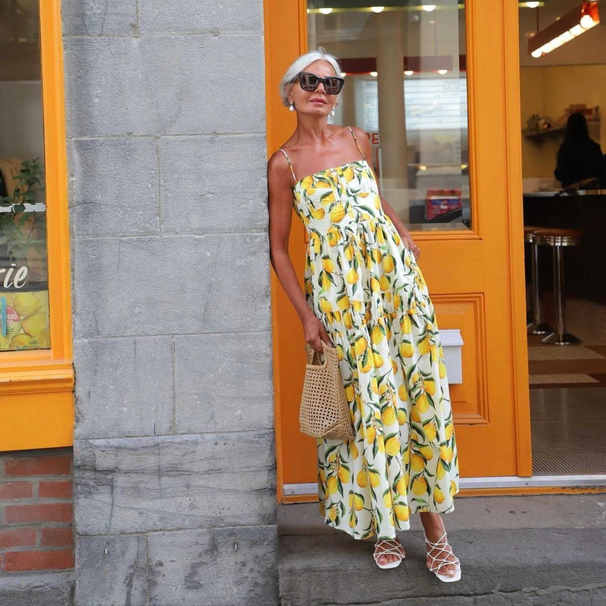 J Crew A-line Midi Dress in Limoncello, €225, @greceghanem