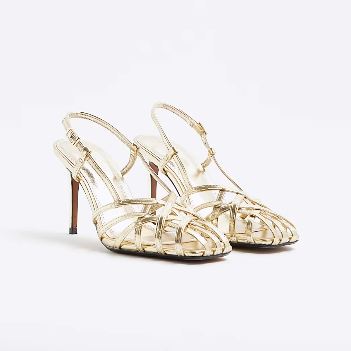 River Island Gold Caged Square Toe Heeled Sandals, €30