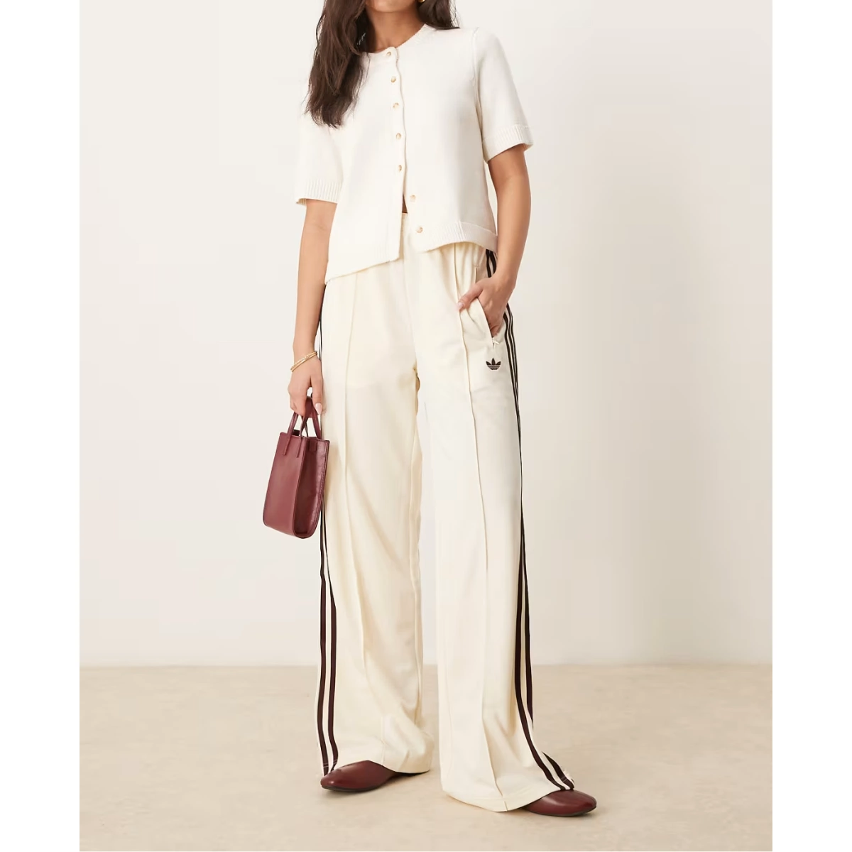 Adidas Originals Firebird Loose Track Pants In Cream And Burgundy, €70