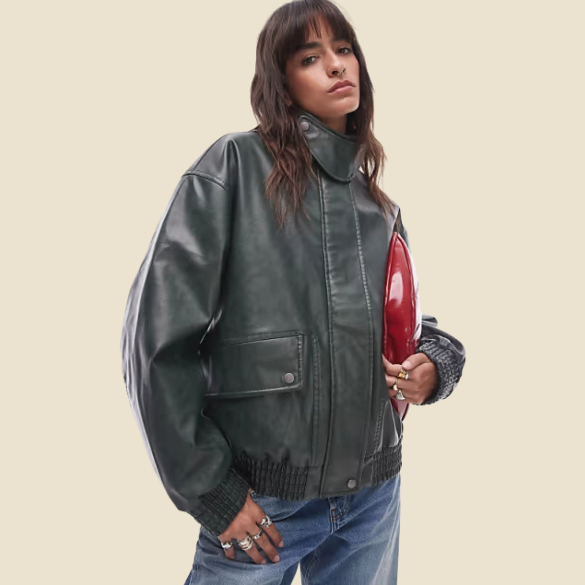 Topshop Faux Leather Bomber Jacket, €78.19