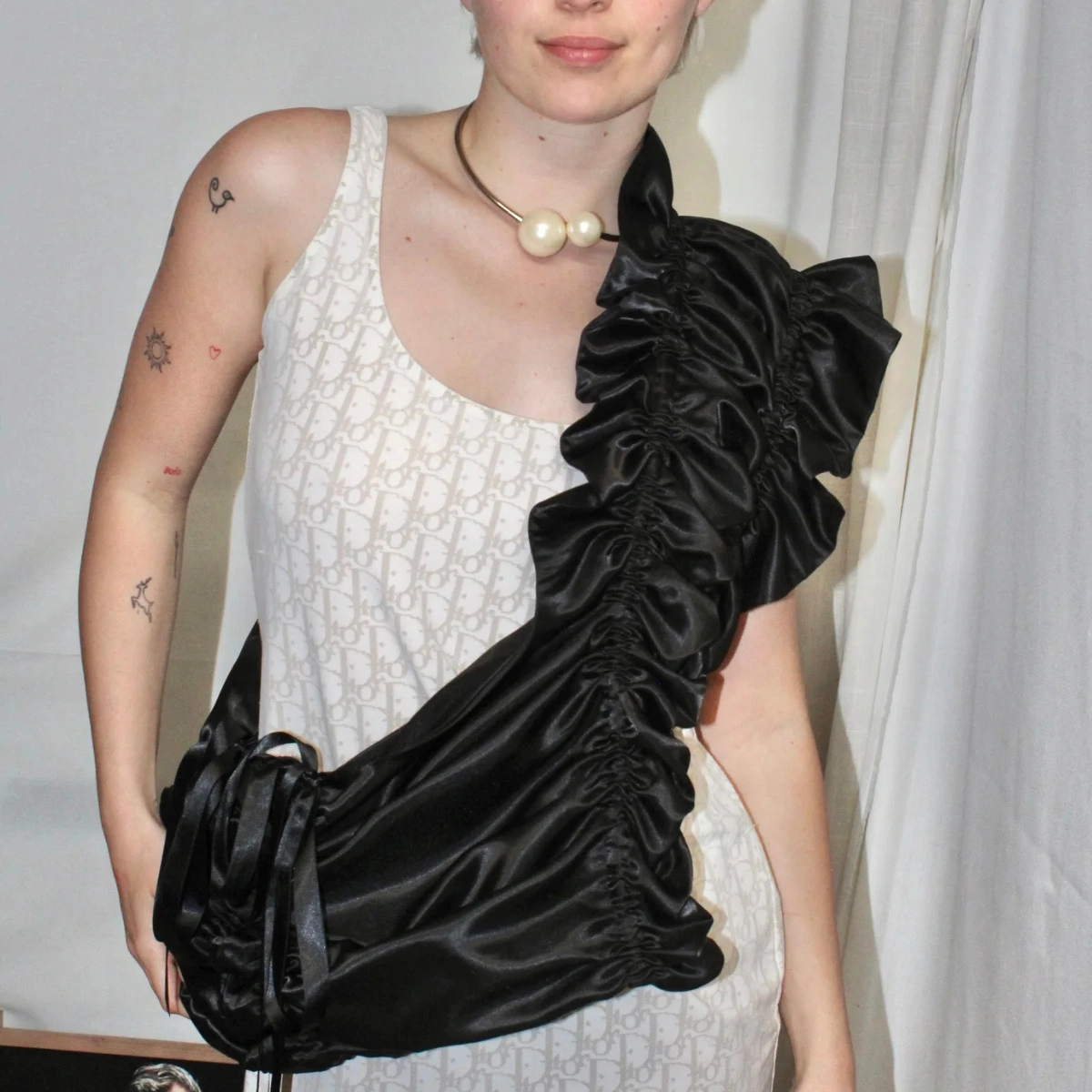 Marmala Oversized Satin Ruffle Tote in Black, €110